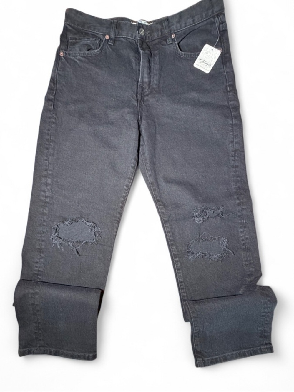 NWT Free People We The Free Black Magic Distressed Boyfriend Jeans 26